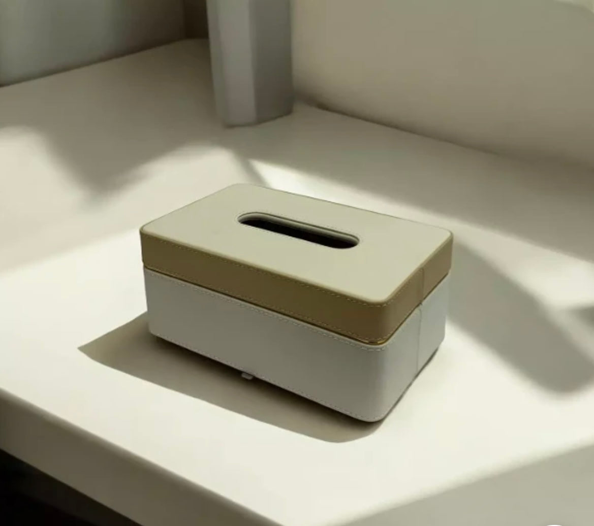 Elegant Two-Tone Leather Tissue Box Holder
