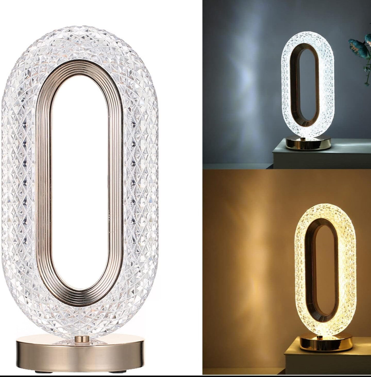 LED Crystal Table Lamp – Touch Control, 3 Color Temperatures