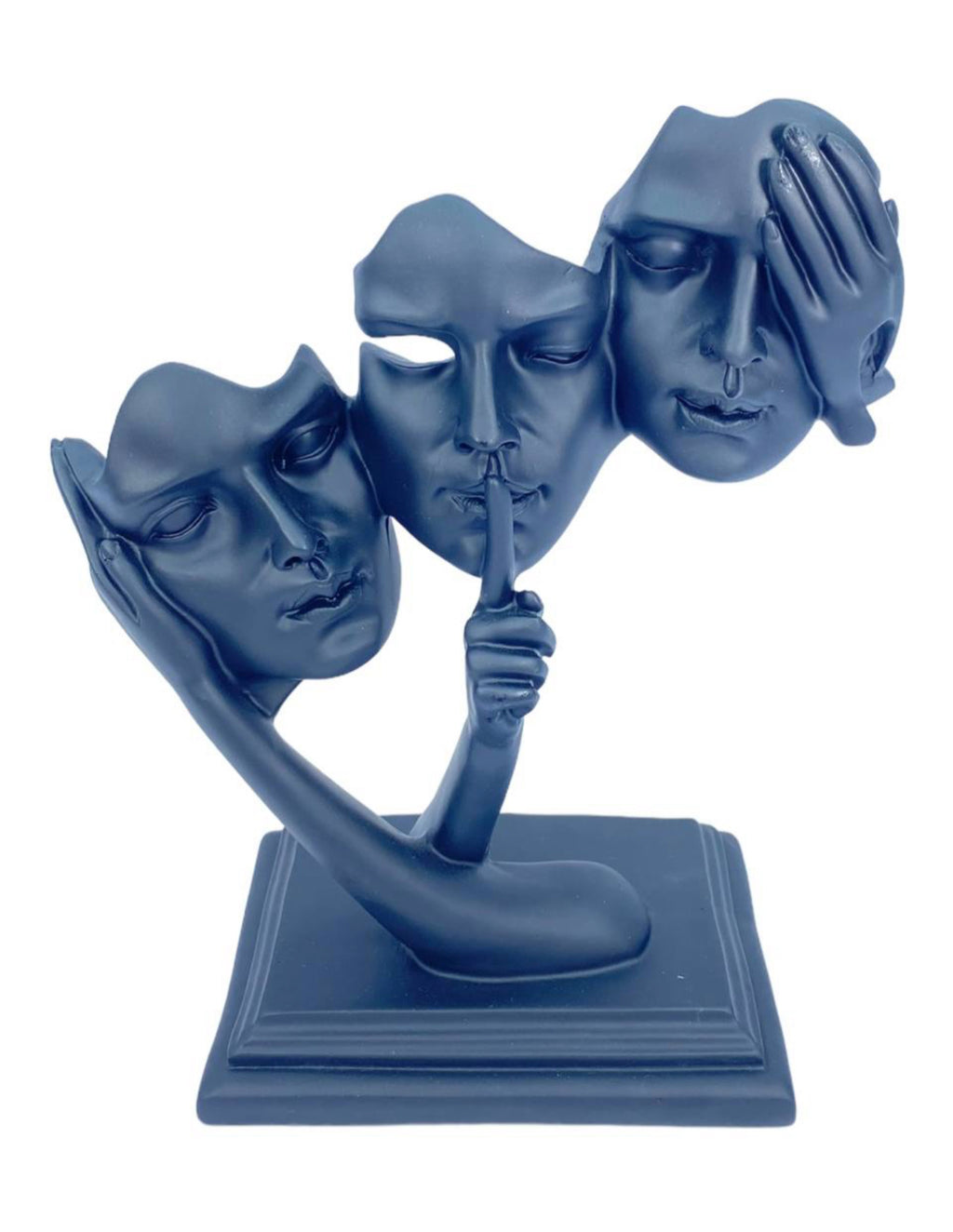 Abstract Blue Multi-Face Expression Sculpture