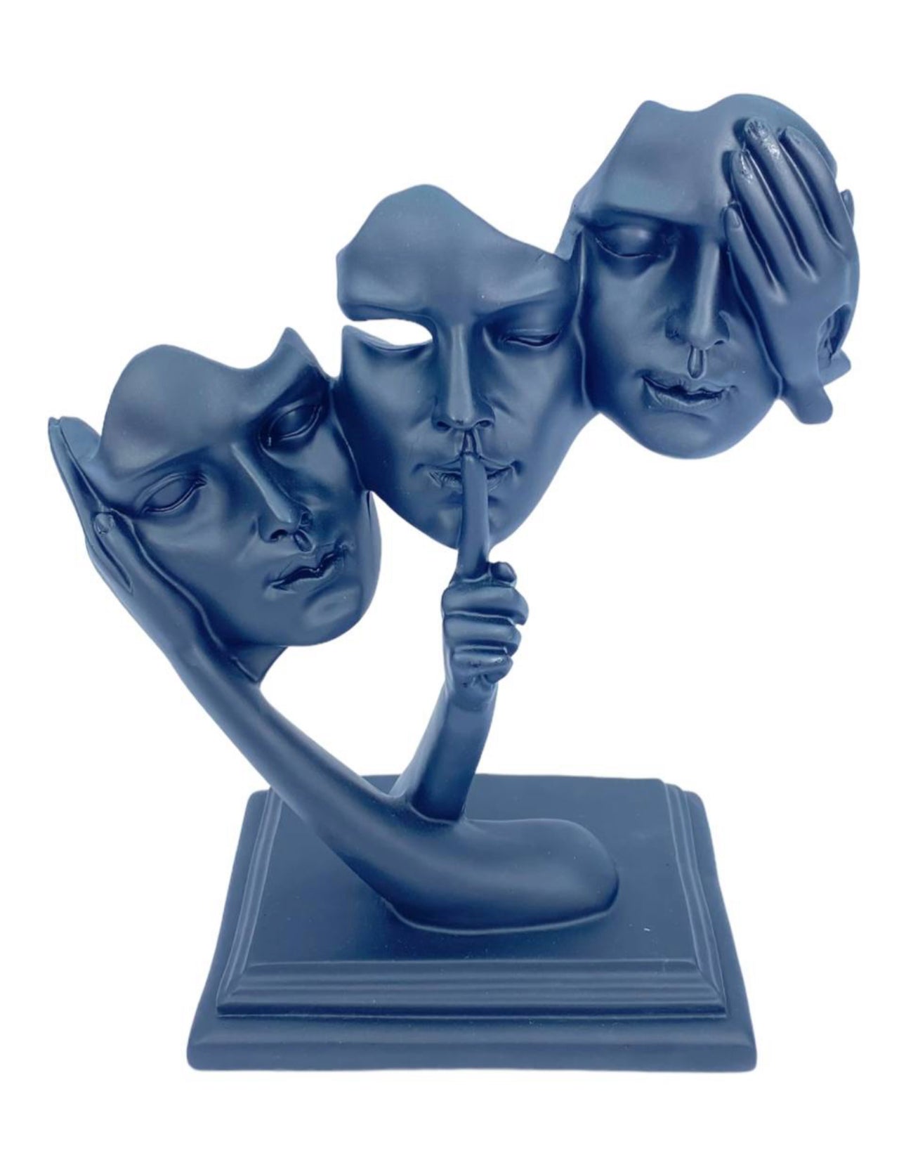 Abstract Blue Multi-Face Expression Sculpture