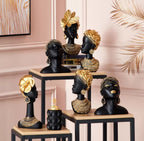 Luxury African Queen Bust – Black & Gold Resin Sculpture for Modern Home Decor