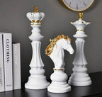 Regal Chess Piece Sculptures – White , black and Gold Luxury Décor Set 