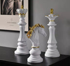 Regal Chess Piece Sculptures – White , black and Gold Luxury Décor Set 