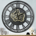Vintage Industrial Gear Clock – Metal Roman Wall Art with Real Moving Gears | Luxury Statement Timepiece