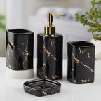 Luxury Black Marble Bathroom Accessory Set with Gold Accents