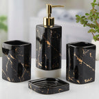 Luxury Black Marble Bathroom Accessory Set with Gold Accents