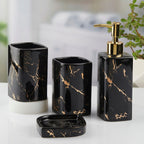 Luxury Black Marble Bathroom Accessory Set with Gold Accents