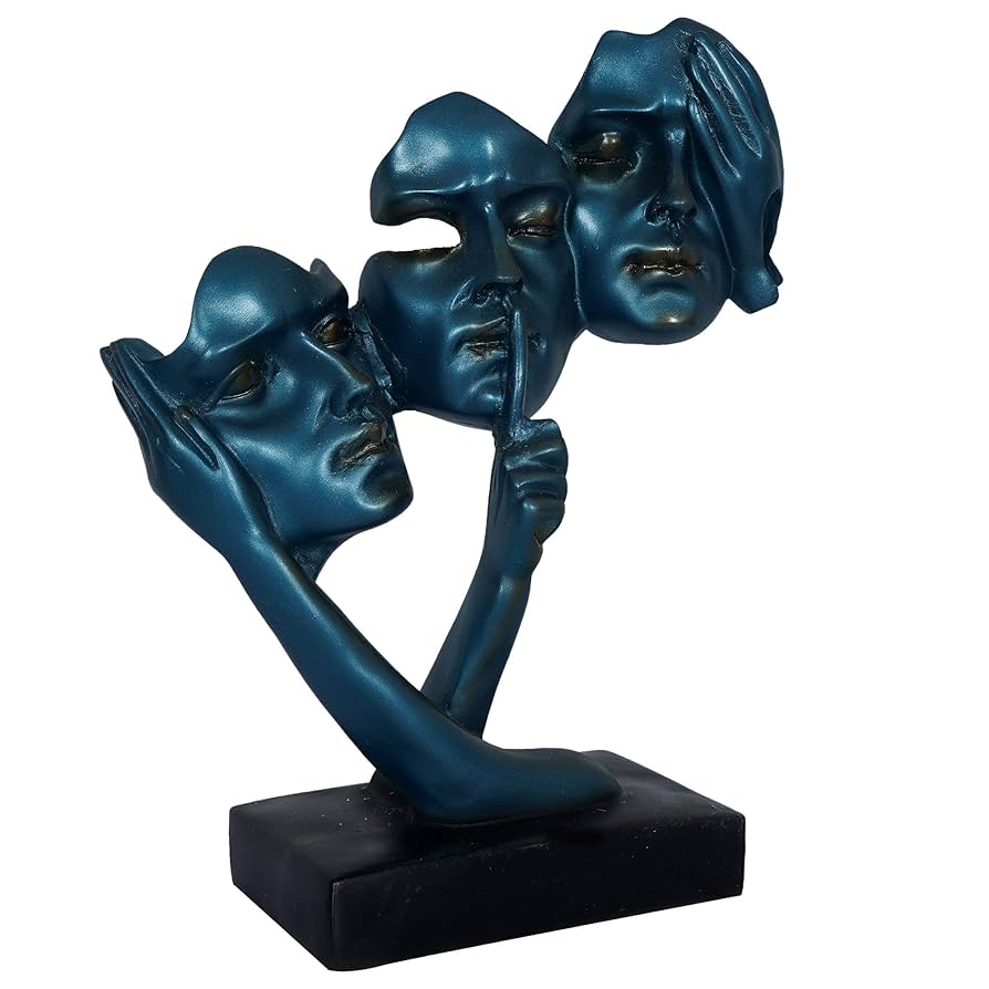 Abstract Blue Multi-Face Expression Sculpture
