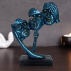 Abstract Blue Multi-Face Expression Sculpture