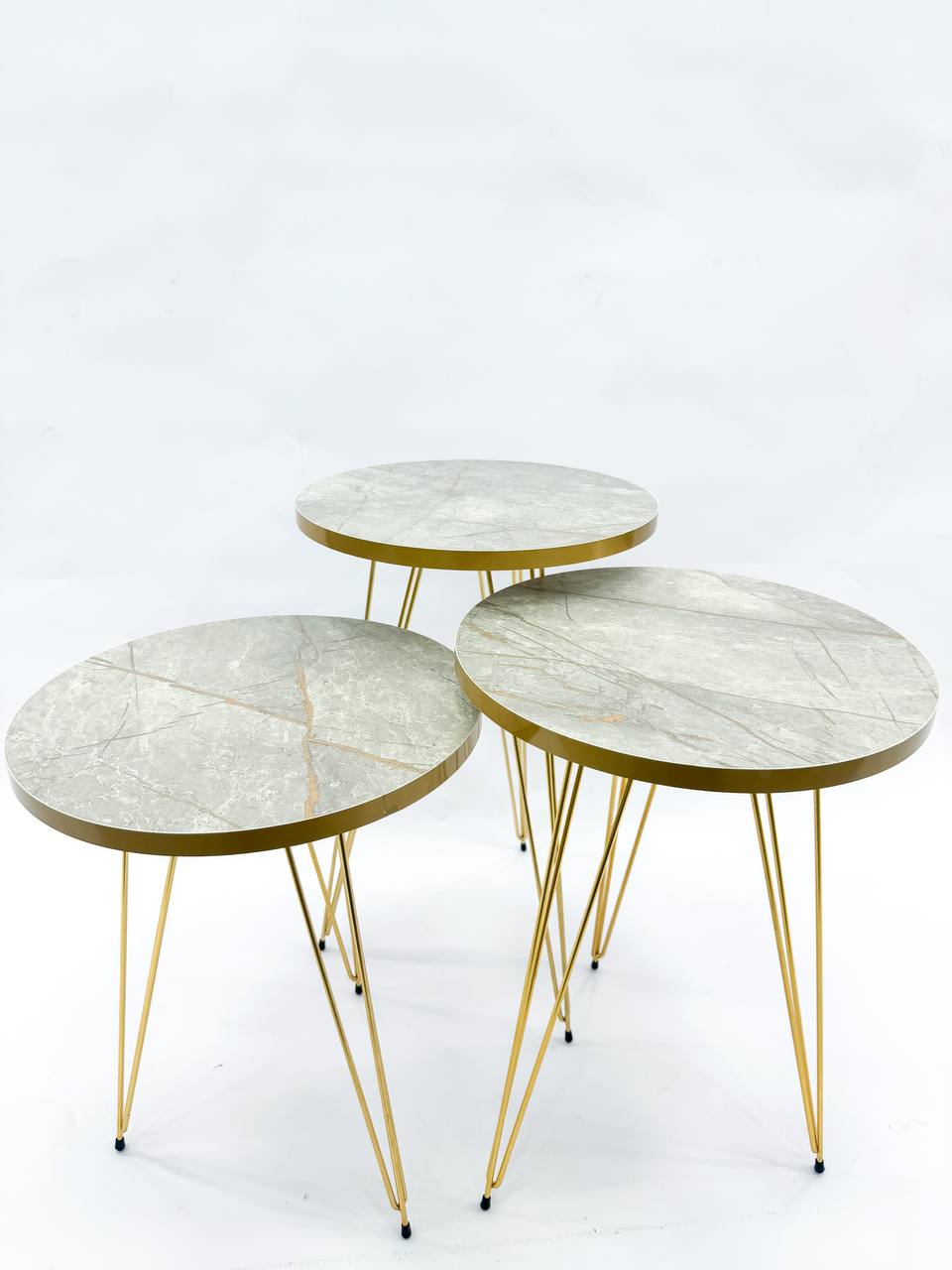 Elegant Stone-Effect Nesting Tables with Gold Accents