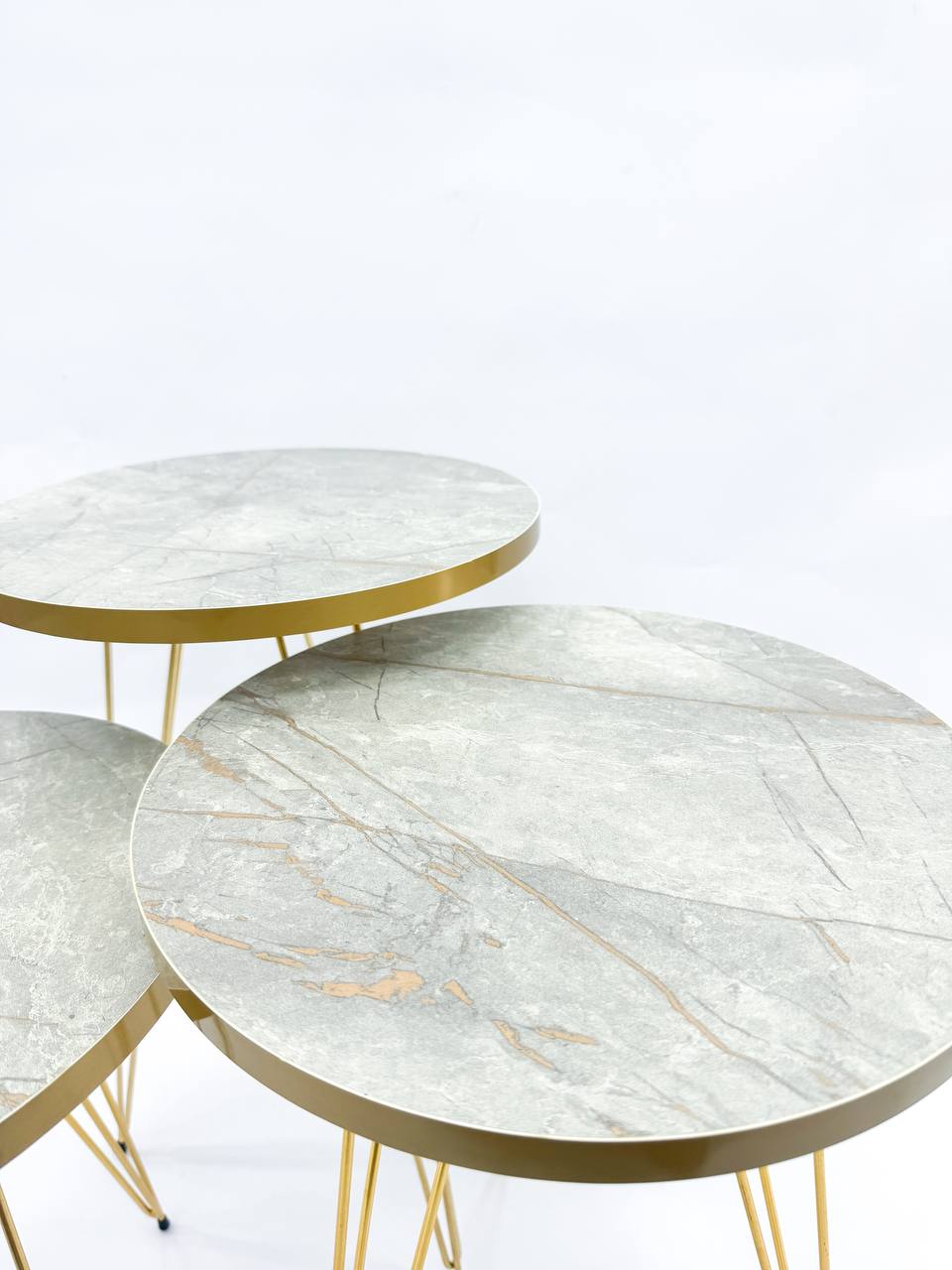 Elegant Stone-Effect Nesting Tables with Gold Accents