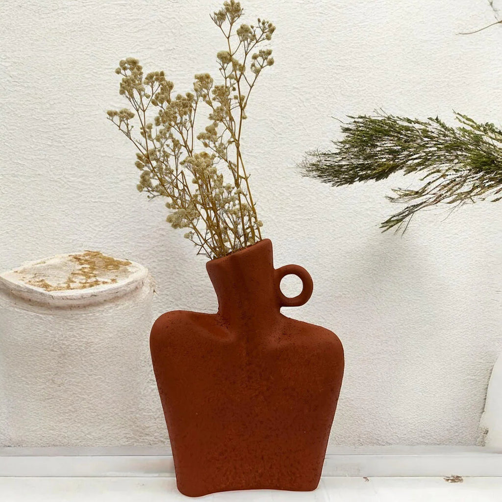 Rustic Terracotta Abstract Vase with Handle