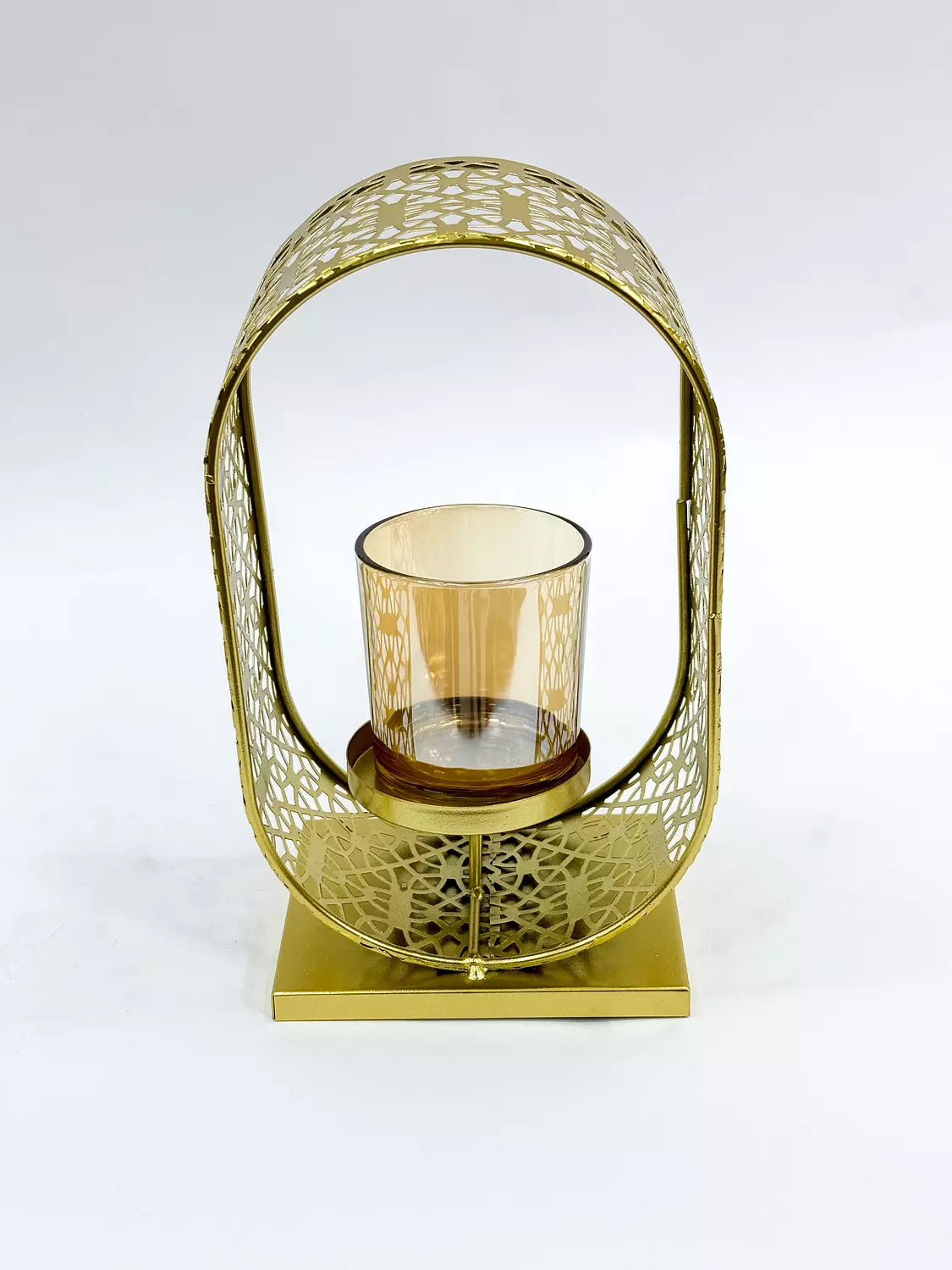 Ornate Metal and Glass Lantern Candle Holder