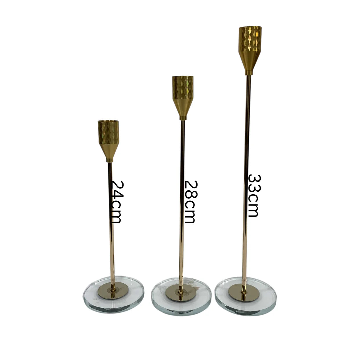 Set of Three Modern Gold-Tone Textured Candle Holders