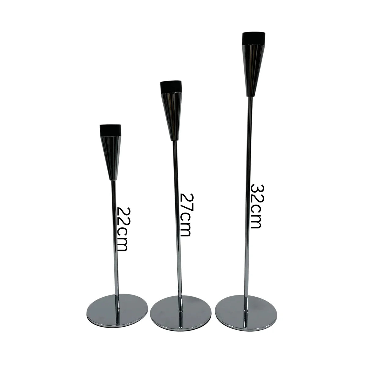 Luxe Trio Chrome & Matte Black Contemporary Candle Holders