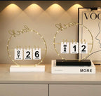 Luxury Gold Ring Perpetual Calendar – Modern Desk Decor with LED String Lights